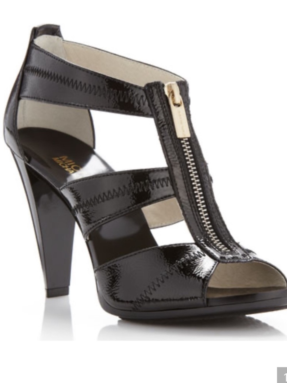 EUC Michael Kors Berkeley T-strap black patent leather zipper cage heels 8.5